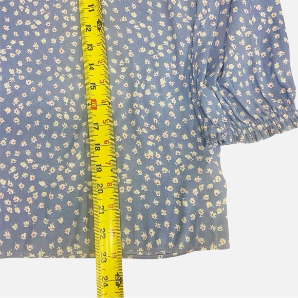 Gap Blouse Chiffon Floral Raglan/Long Sleeve Drawstring Tie/Ruffle Neck Size M - Picture 8 of 9